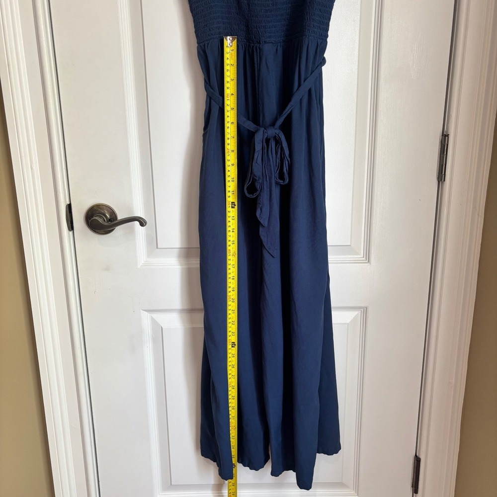 Maurices Navy Blue Smocked Eyelet Lace Wide Leg Jumpsuit XL Boho Romper - Picture 7 of 10